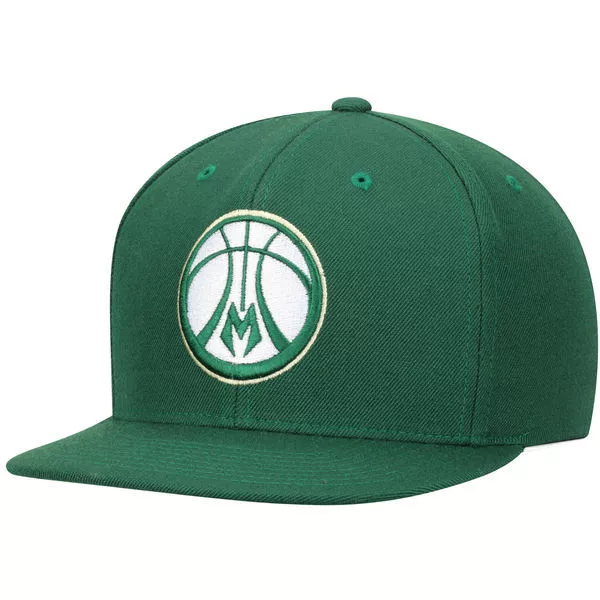 Milwaukee Bucks NBA Mitchell & Ness Solid Wool Logo Snapback Hat Cap - Green