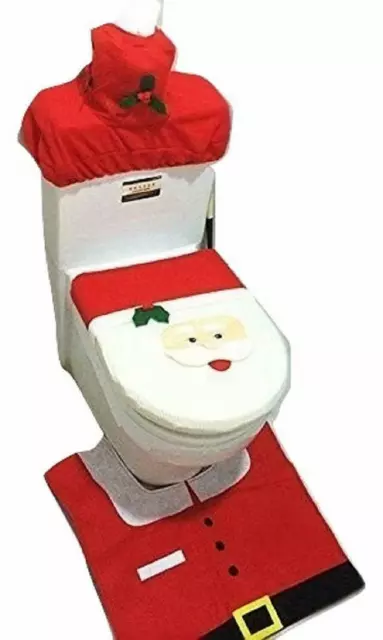 3 Piezas Decoración de Navidad Santa Asiento Inodoro Cubierta Y Tapete Set Baño