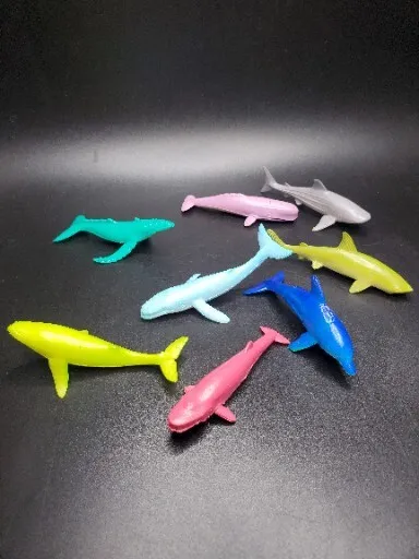 Lot Of Colorful Plastic Whales, Sharks And Dolphins Ocean Animal Toys