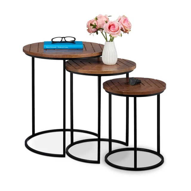 Set 2 Tavolini Da Soggiorno Relaxdays - Rotondi, 48cm E 40cm, Struttura Metallo Nero, Piano Bianco