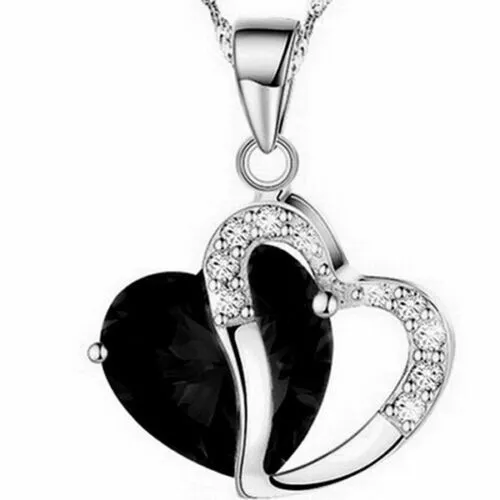 Heart Necklace Rhinestone Simulated Onyx Birthstone Mother Day Wife Jewelry Gift