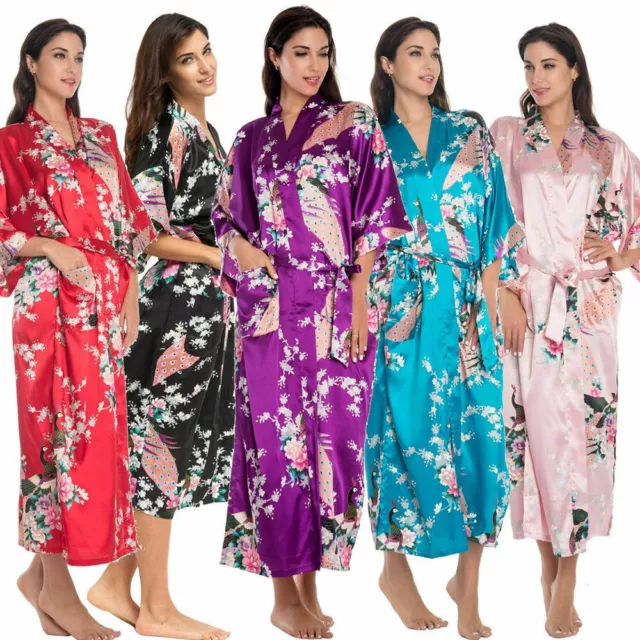 Women Silk Satin  Kimono Robe Dressing Gown Wedding Bridesmaid Bathrobe Pyjamas~