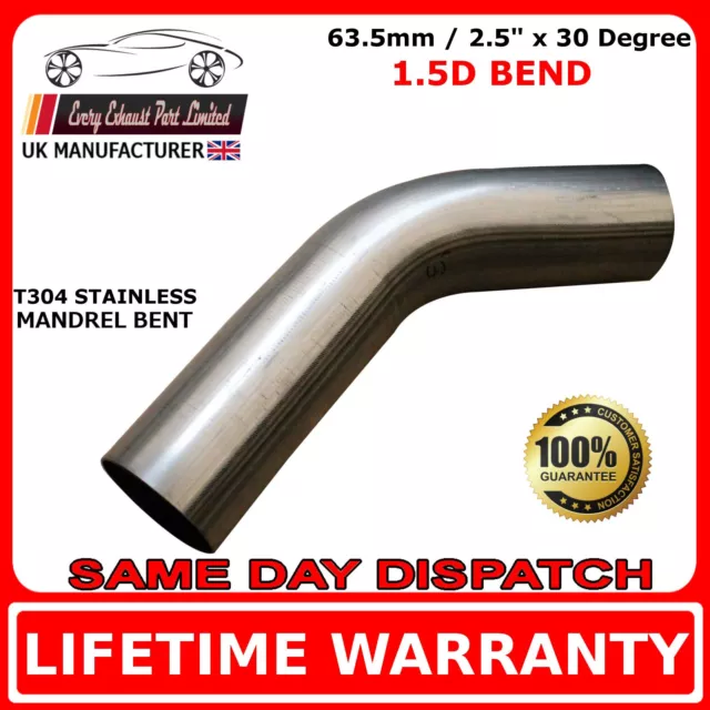 63mm 2.5inch 30 Degree Mandrel Exhaust Bend T304 Stainless Steel 1.5D 1.5mm Wall