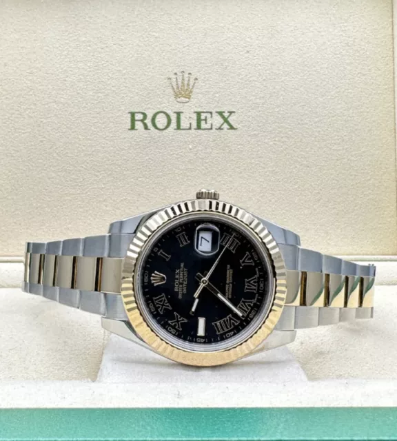 Rolex Datejust II 116333 Black Roman Dial Oyster Band Two-Tone 41mm