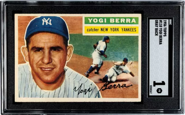 SGC 1 - 1956 Topps #110 Yogi Berra Gray Back New York Yankees HOF No Reserve