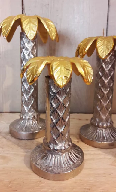 Drei Kerzenleuchter in opulenter Machart - silber und gold - Form einer Palme 2