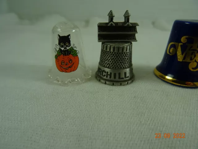 Vintage Thimbles Royal Grafton Churchill Pewter Glass FLA Las Vegas Wash DC  7pc 2