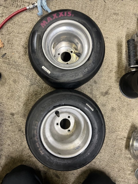 Two American pattern 6” diameter go kart racing wheels with tires Drift Trike