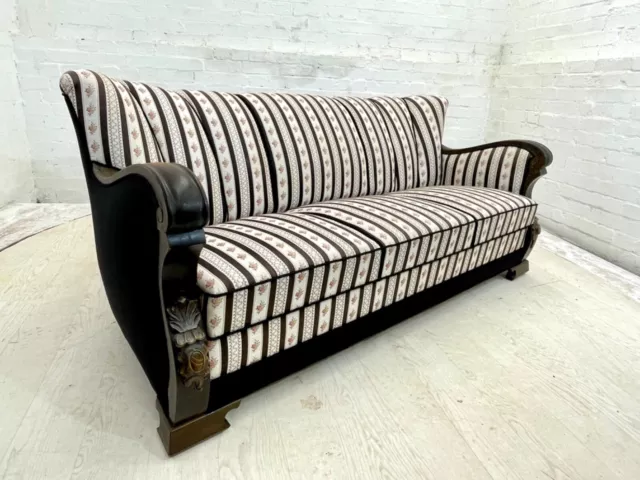 EB4409 Danish Vintage 3 Seat Sofa, Regency Stripe Upholstery, Antique V3SS
