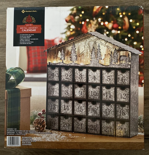 MEMBER’S MARK PRELIT Metal Advent Calendar Sam’s Club Lights, Drawers