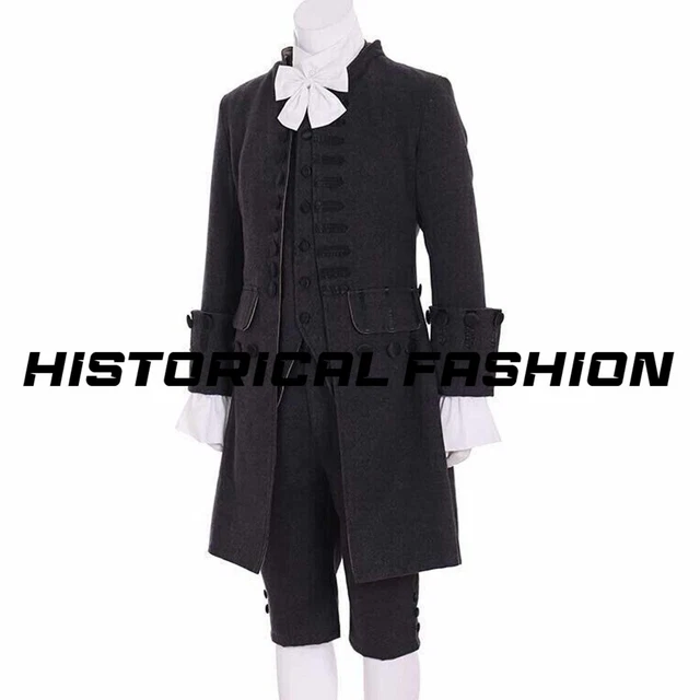 Black 18th Century Highfashion Williamsburg Costume Frock Colonial Coat FastShip