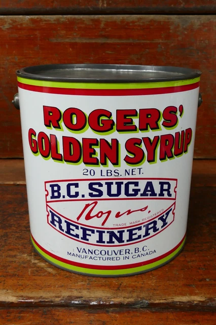 Vintage Rogers Golden Syrup Tin 20lb Advertising Display Can Tin w/ Original Lid