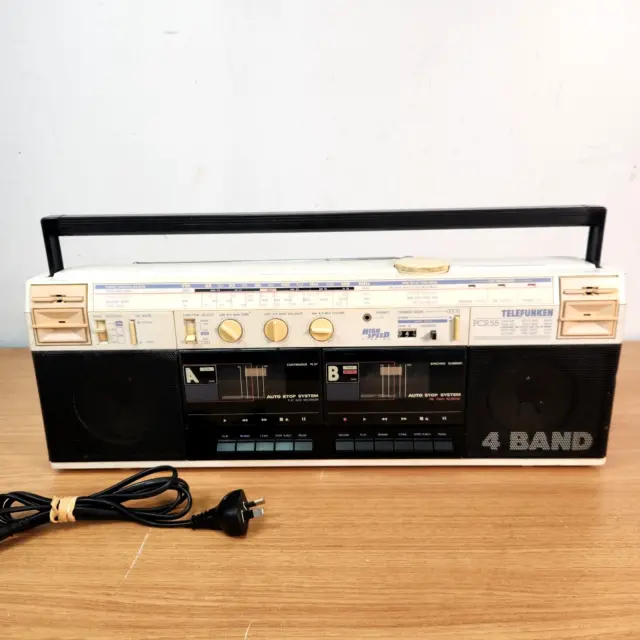 VINTAGE Telefunken PCR-55 WHITE Boombox Double Cassette Player/Radio RARE WHITE