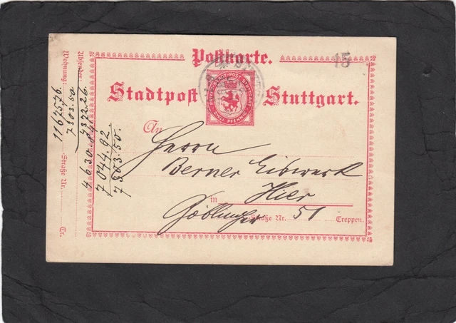 Württemberg, Privatpost Stuttgart, Ganzsache , Stempel: 28. JUNI 1897