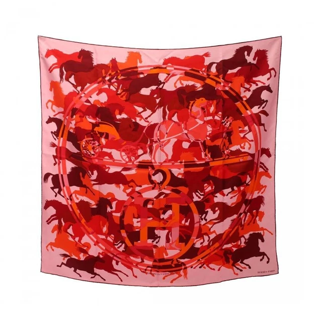 Hermes Scarf Stole Silk 100% Carré 90 EX LIBRIS EN CAMOUFLAGE Pink Red