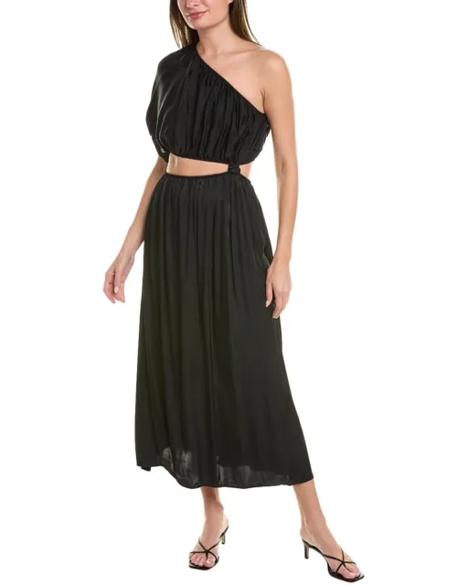 Farm Rio Womens Black  One Shoulder Cut Out Maxi Dress Size Small