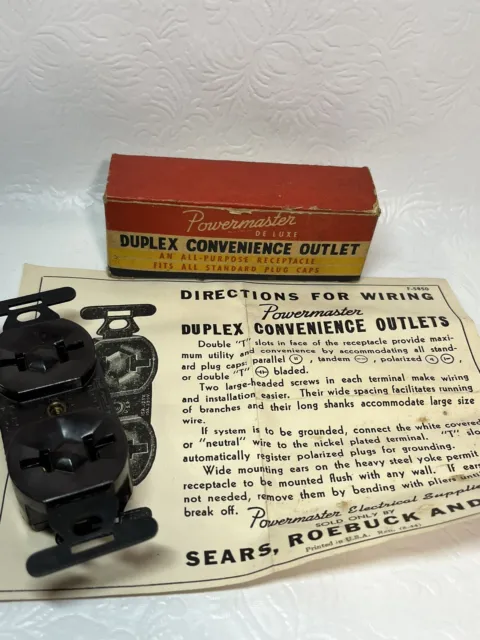 Vintage Powermaster Bakelite Duplex Convenience Outlet Sears