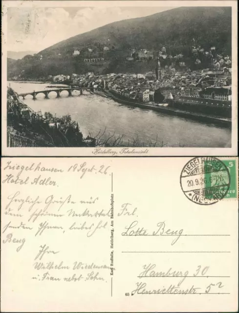 Heidelberg Panorama-Ansicht Totale mit Brücke Neckar Stadtansicht 1926
