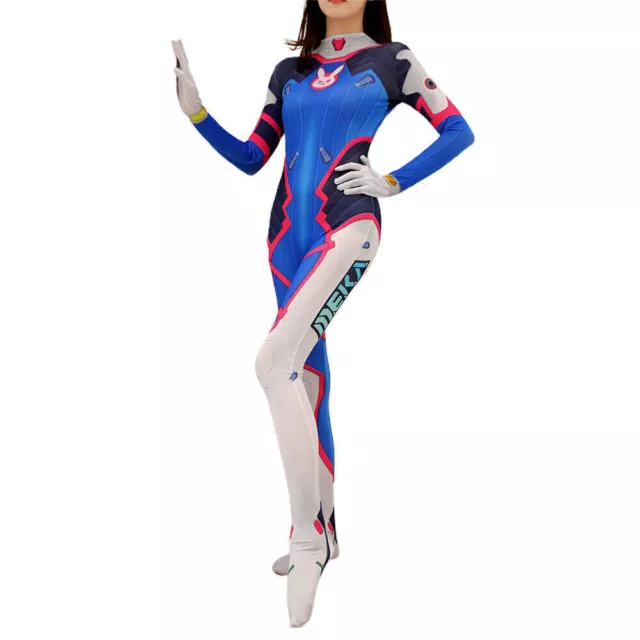 Overwatch DVa Cosplay Kostüm Bodysuit Overall Jumpsuit Karneval Fancy Kleid *ღ