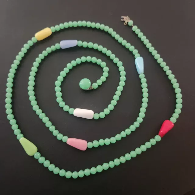 FLAPPER LENGTH Antique Art Deco Necklace Green Pink Red Yellow Glass Bead 663