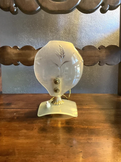 Abat-jour Lampada Da Comodino Vintage Anni 50 Con Vetro Decorato