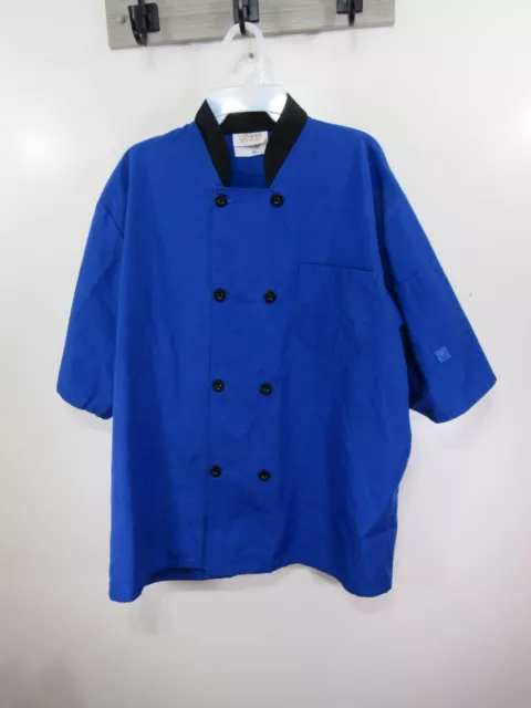 Unisex Happy Chef Shirts Size XL Blue Black Button Front Short Sleeve Pockets