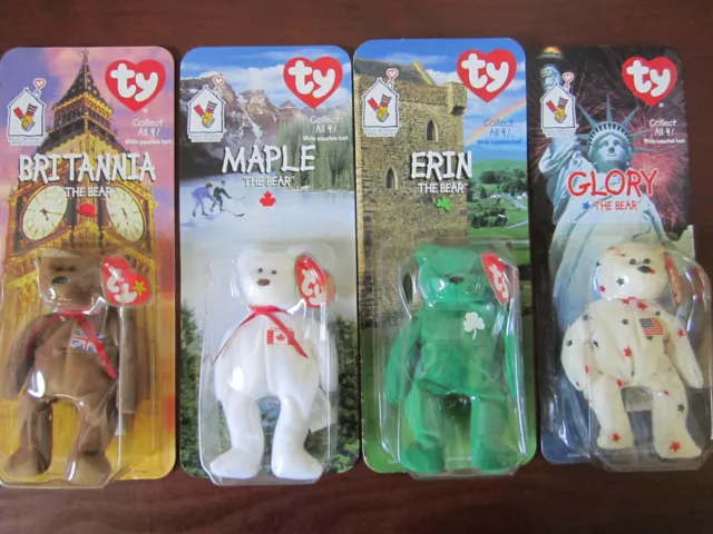 Complete Set TY McDonalds Beanie Babies Lot 4 Glory Maple Erin Britannia Bears