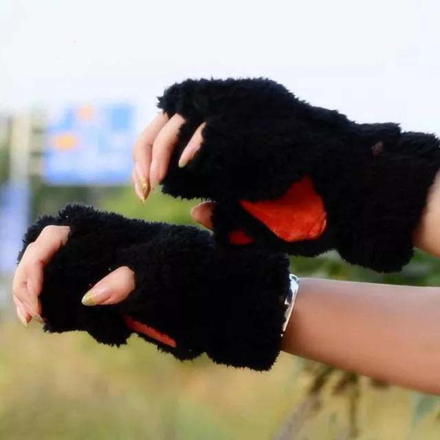 Trendy Half Fingered Gloves Finger Women's Plush Cat Paw Claw Cozy Winter