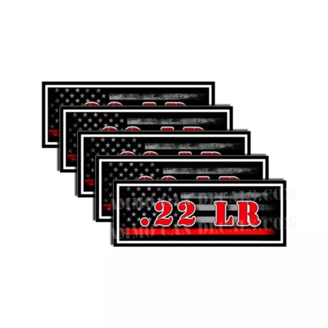 .22 LR Ammo Can Decal Gun Ammunition Box Sticker Red Line American Flag 5 Pack