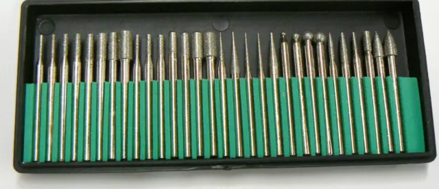 30 Diamond Burs Set 1/8” Shank Medium Grit Lapidary Hobby Jewelers Rotary Bits