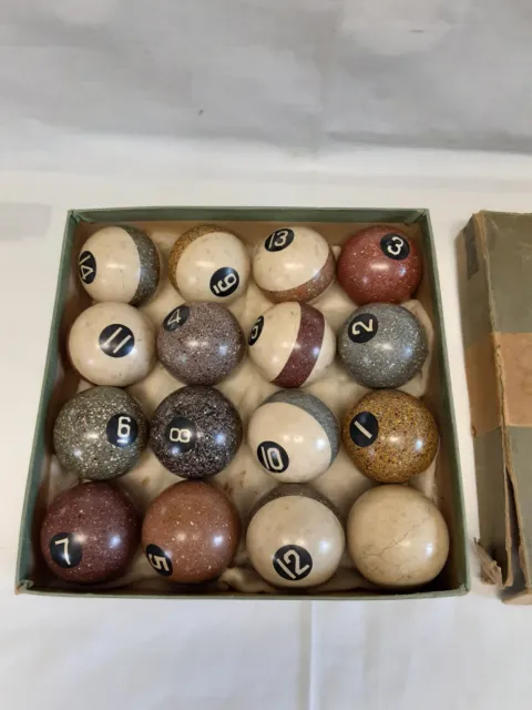Agate/Clay Speckled Pool Billiards Ball Set - 1 7/8" with cue and original box