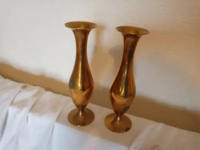 Pair of SOLID BRASS Vases INDIAN Baluster Form Vintage ANTIQUE Decorative