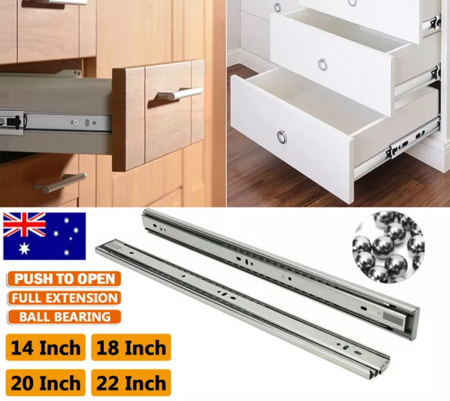 1-10 Pairs Push To Open Drawer Slides Runners Ball Bearing Heavy Duty Trailers