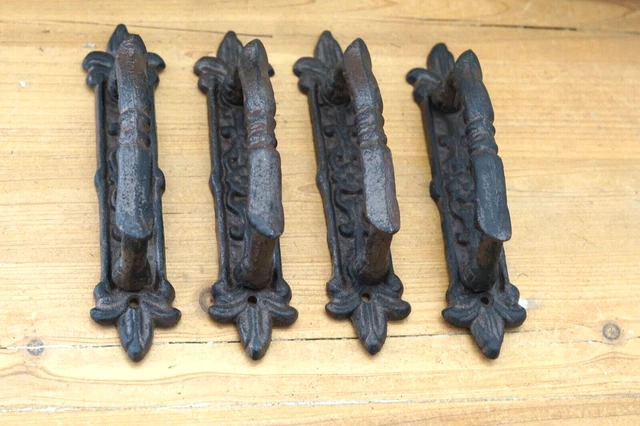 4 Cast Iron Antique Style Barn Handles Gate Pull Shed Door Handles Pulls Garden 2