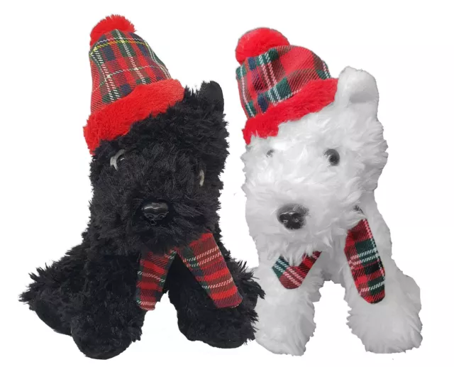 18 cm West Highland Terrier Tartan Mütze & Schal Stofftier Scottie Hund brennt Nacht