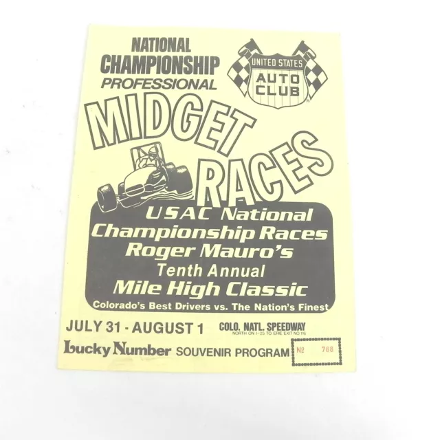 Vintage 1980S Usac National Championship Midget Auto Races Program Colorado