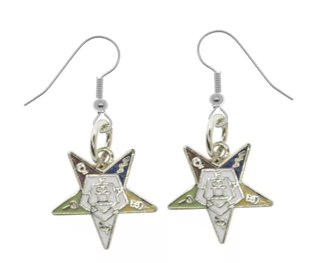 OES Dangling Hook Earrings with Silver Tone Order of the Eastern Star Symbolism