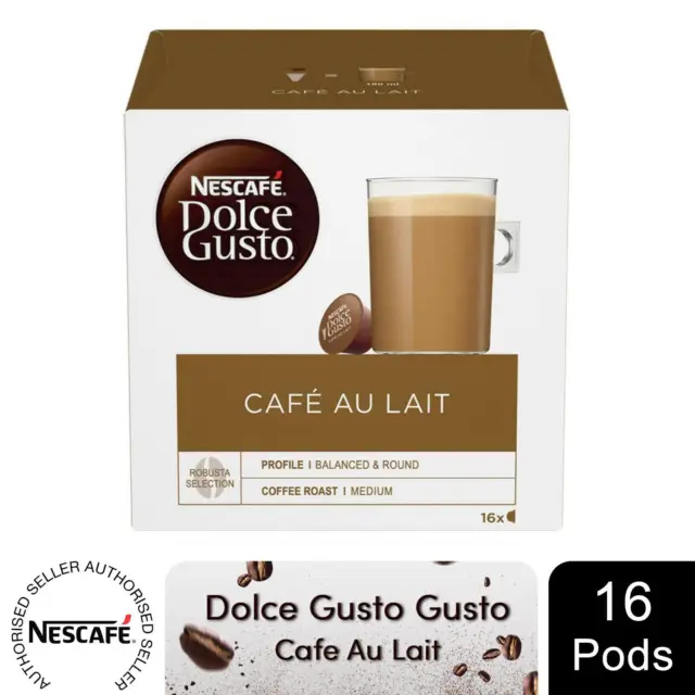Nescafe Dolce Gusto Coffee Pods Caps Box of 16 Cafe Au Lait