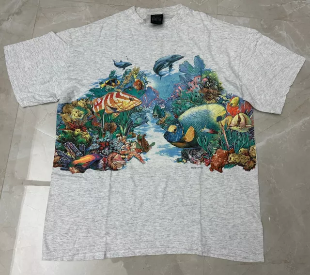 Vintage Habitat XCV T shirt Sz XL Ocean Fish Aquarium Sea Animals Coral Reef USA