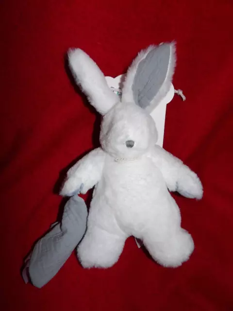Doudou Peluche Babynat Lapin Blanc Mouchoir Bleu Celeste Neuf