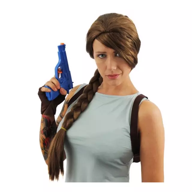 Lara Croft Tomb Raider Video Game Film Character Brown Plait Wig