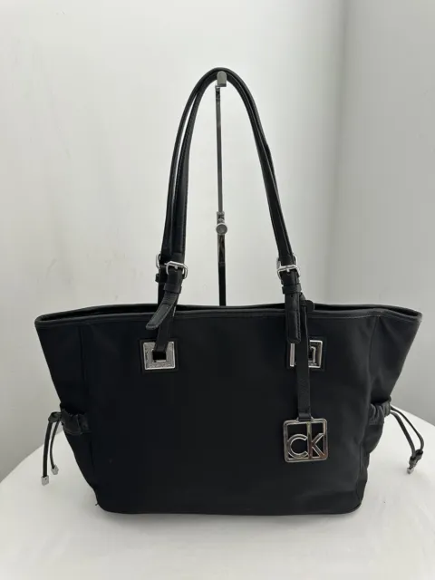 Calvin Klein Black Nylon Leather Trim Tote Shoulder Handbag