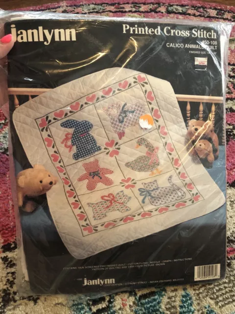 JanLynn Stamped Cross Stitch Baby Quilt Kit, 2000, Patchwork Bear