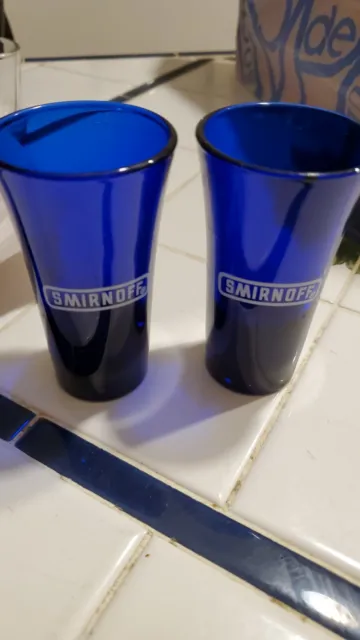 Smirnoff Cobalt Blue Shot Glasses 3-1/2" Tall Promotional Glass