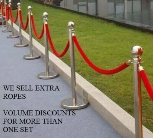 Silver Queue Control Barrier Posts Stand Security Stanchion Divider Steel Set 3