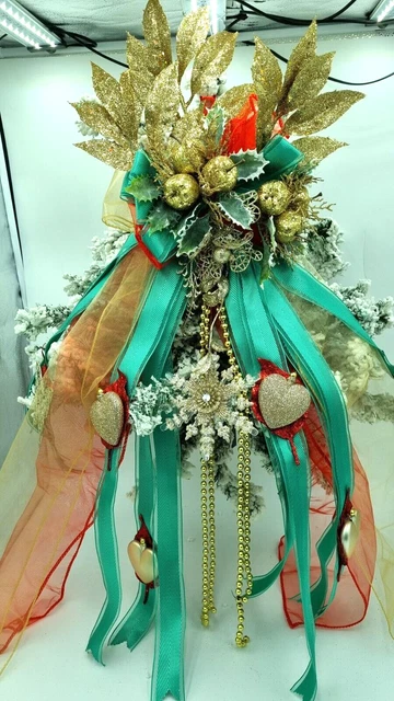 Red Gold Green Christmas Tree Topper Bow Very Large Handmade Luxury Bow 33x14"