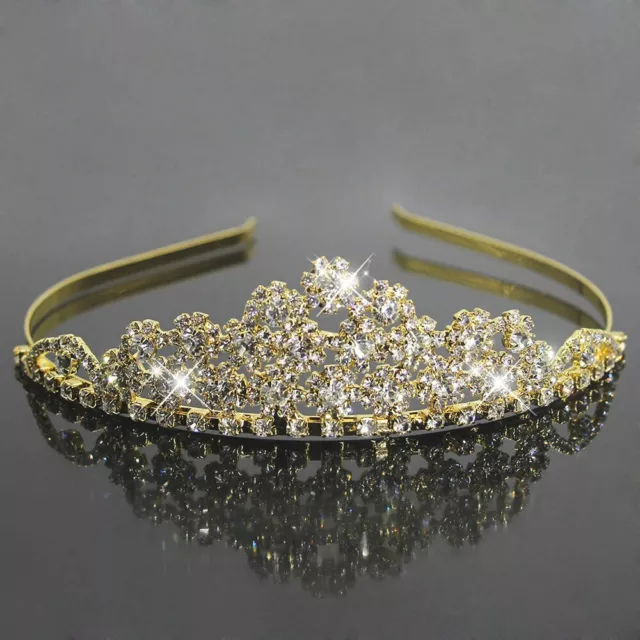 Sposa Diadema Tiara Corona Cristallo Strass Cristallo Matrimonio Color Oro