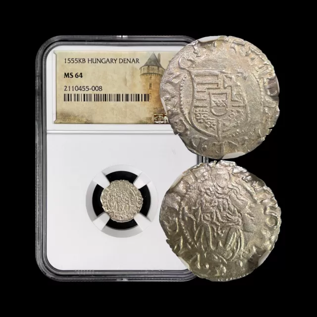 HUNGARY. 1555, Denar, Silver, KB - NGC MS64 - Ferdinand I, Madonna, Kremnica 008