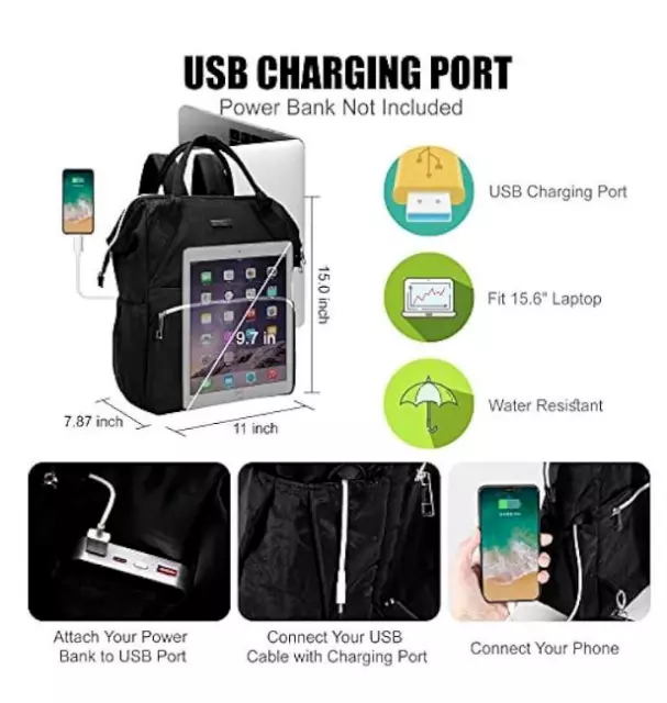 Women's Laptop Backpack 15.6 Inch Waterproof USB Charging Port Travel Bag G 2