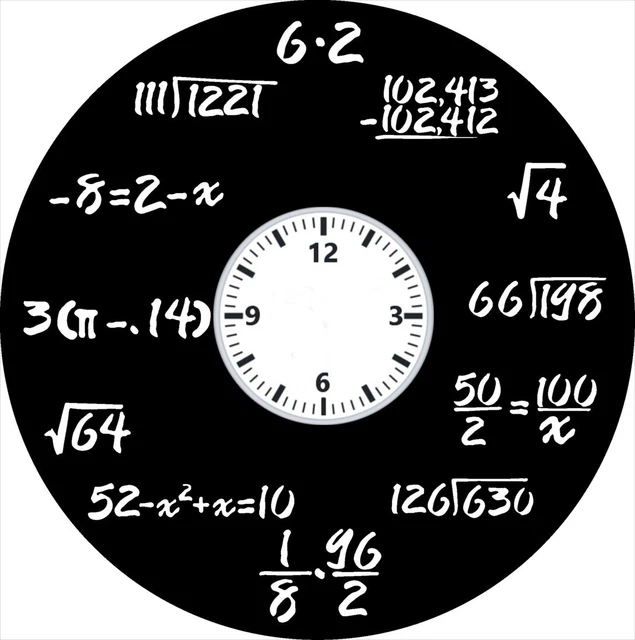 Orologio da parete matematica Orologio matematica Laurea Formule matematiche Icone Orologio da parete Decorazione per l'aula (Nero 30 * 30 cm